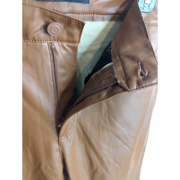 Zara Dark Camel‎ Mom Fit Pants Women's Medium Brown Faux Leather High Waist - Picture 7 of 13